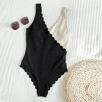 One-piece swimsuit special fabric stitching petal edge personality