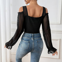 Design Sense Backless Gauzy Hollow-out Long Sleeve Waist-tight Jumpsuit For Women Autumn