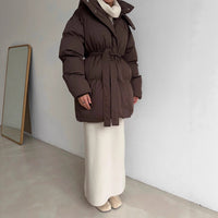 Casual Waist Tight Skinny Slimming Hooded Mid-length Bread Cotton-padded Jacket