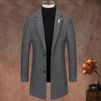 Men's Lapel medium length striped woolen coat