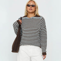 Fashion Leisure Commute Loose Striped Crew Neck Long Sleeves Sweater