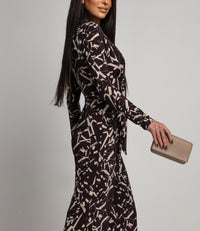 European And American V-neck Printed Long-sleeve Jumpsuit