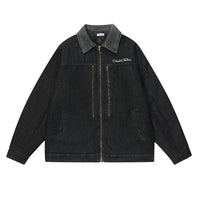 Color Stitching Turnover Neck Denim Puffer Jacket