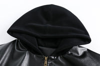 Hooded PU Leather Workwear Jacket For Men
