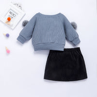New girls' plush ball pit striped top and skirt two-piece suit