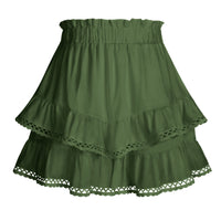 Womens Lace Trim Elasticated Tiered Cake Skirt-Pants
