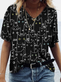 Summer Sexy V-Neck Short-Sleeve Cartoon Animal Print