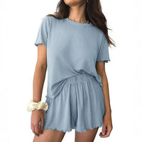 Relaxed Casual Cre Neck Short Sleeve Top And Shorts Set