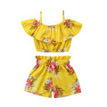 Girl's one-collar floral shorts suit