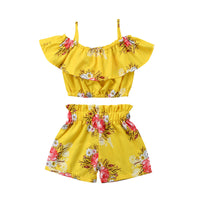 Girl's one-collar floral shorts suit