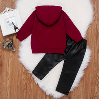 Two-piece hooded sweater and leather pants