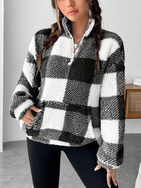 Women's Short Plaid Half-open Collar Plush Sweater