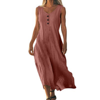 Solid-color Crewneck Sleeveless Asymmetrical Maxi Dress