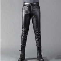 Korean Style Skinny Leather Men's Feet Pants High Stretch And Velvet