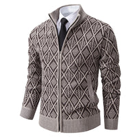 Fall Winter Men Fleece-lined Thickening Stand Collar Sweater Korean Style Casual Zipper Sweater Coat