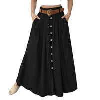 Fall Women's Long Dress Button High Waist Pure Color Pocket Casual
