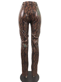Printed Snake Print Stretch Leather Pants Women'S Wide-Leg Pants
