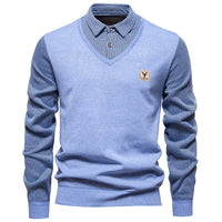Autumn And Winter New Men's Long-sleeved Fake Two-piece Fashion Fleece-lined Striped Shirt