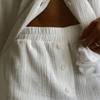 New Womens Double-Layer Crepe Long-Sleeve Shirt Set