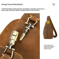Ma Pi Mens Chest Bag Genuine Leather Vintage Lock-Clasp Front Pack Stylish Commuter Shoulder Backpack Trendy