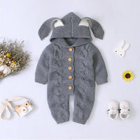 Three-dimensional Bunny Ears Hooded Knitted Romper