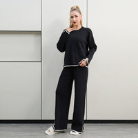 Thickened Elegant Casual Contrasting Color Long-Sleeve Womens Knitted Suit