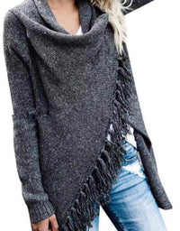 Long Slim Fit Fashion Tassel Stripe Coat Sweater