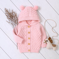 Wool ball hooded knitted jacket