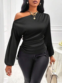 Women's Satin Shirt Asymmetric Long Sleeve Diagonal Collar Shirt Top