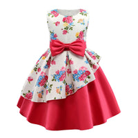 Girls' dress irregular skirt print children's dress bow costume