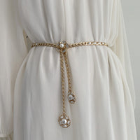 Xiaoxiangfeng Metal Thin Waist Chain Pearl Inlaid Decorated Sweater Dress