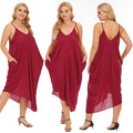 V-neck Slip Dress Irregular Loose Womens Dress With Two Pockets