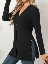 Mid-length Knitted Outer Solid Color Casual Single Row Multi-buckle Long Sleeve