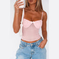 Women's Camisole Mesh See-through Bow Pink Vest Top