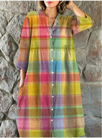 Womens Loose Stylish V-Neck Printed Dress