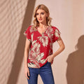 New Tropical Print V-neck Short-sleeve Batwing Top