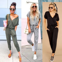V-neck and waist jumpsuit