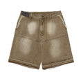 Men's Washed And Worn Raw Edge Denim Shorts