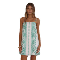 Summer Beach Vacation Style Printed Linen Slip Dress