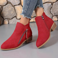 Women's Side Zipper Thick Heel Solid Color Martin Boots