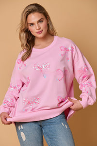 Bow Sequined Top Casual Loose Long Sleeve Sweatershirt Women