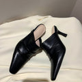Cowhide Closed Toe Pleated Thin Heel Shoes