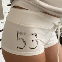 Tight-fitting Hot Pants With A Low Waist And Rhinestone Detailingperfect For Summer