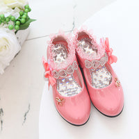 High Heel Dance Single Shoes Lace Rhinestone Children's