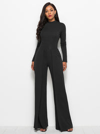 Fashion Round Neck Long Sleeve Wide Leg Jumpsuit