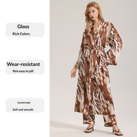 Leopard Print Satin Pajamas For Women Single Robe Style Nightgown Loungewear