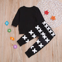 Black Letter Print Long Sleeve Two Piece Set