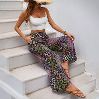 Lace-up Printed Elegant High-waisted Wide-leg Pants Women