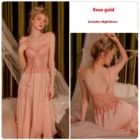 French Deep V Plus Chest Pad Lace Backless Strap Nightdress