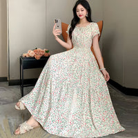 Summer Ethnic-style Elastic-waist Beach Bohemian Shoulder Dress